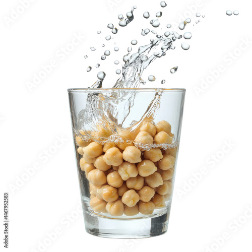 Chickpeas overflow, propelled by water in clear glass, creating a dynamic splash isolated on transparent background photo