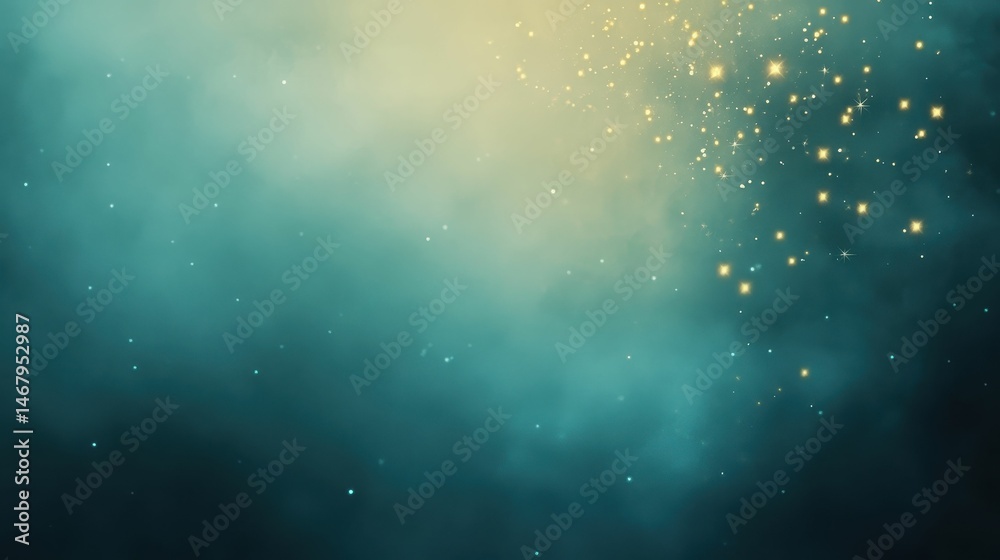 Obraz premium Dark teal background; glittering lights sparkle.