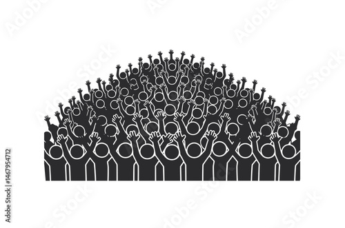 Crowd of people cheering or protesting vector icon in black color isolated on white. Crowd at concert.
