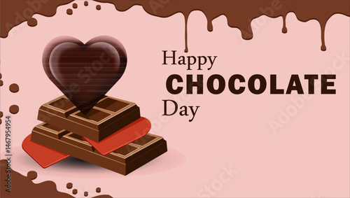 World Chocolate Day Celebration. Sweet, elegant and perfect for promotional or celebratory purposes, Heart-shaped chocolate and stacked bars with melted topping