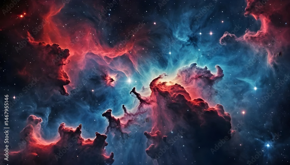 Fototapeta premium Cosmic Nebula Celestial Clouds of Red and Blue