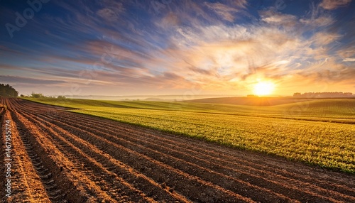 Wallpaper Mural vibrant sunrise over freshly tilled agricultural field landscape Torontodigital.ca