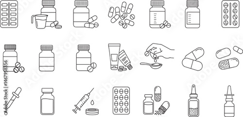 Pharmaceutical dosage forms editable stroke outline icon isolated on white background flat vector illustration.