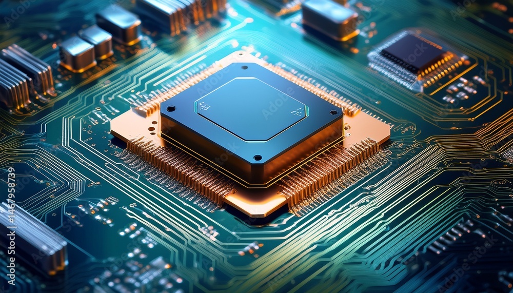 Fototapeta premium detailed close up of an ai chip on a circuit board