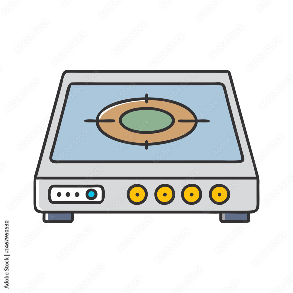 Fototapeta premium Illustration of cooking stove kitchen appliance with burner and control knobs for food preparation