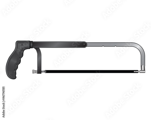 vector design of a black hacksaw which is useful for cutting metal but can also be used for cutting plastic and wood