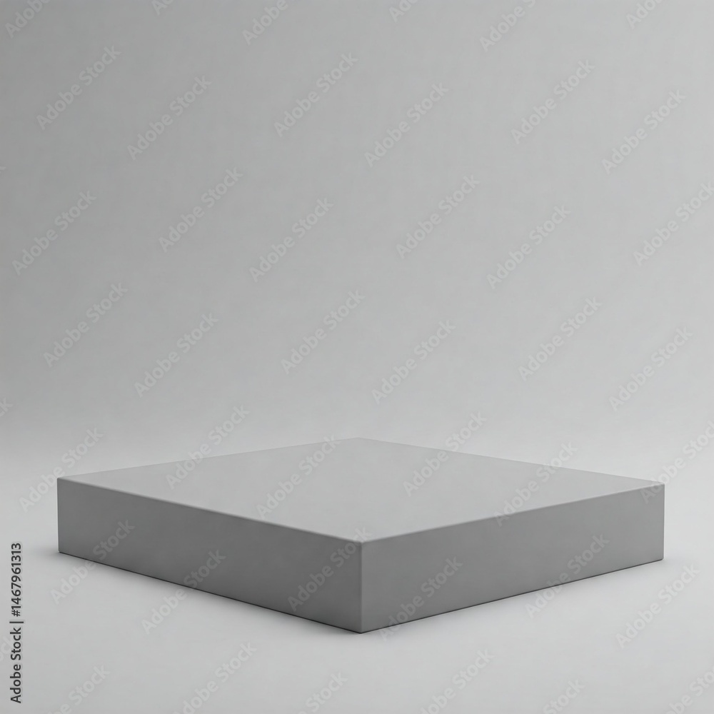 Fototapeta premium A gray, square pedestal or platform sits on a light gray background. The image provides a clean, minimalist aesthetic, suitable for product display.
