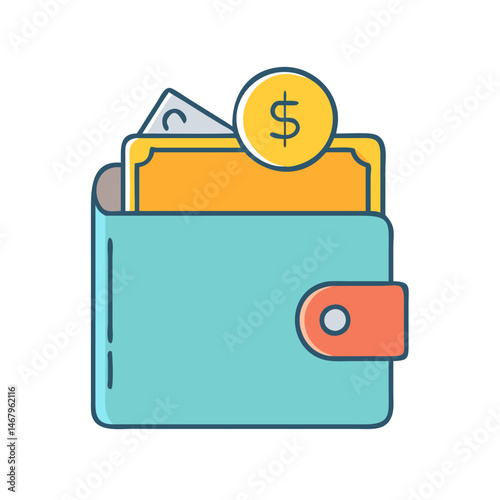 Illustration of wallet with money, cash, coin, dollar, finance, payment, savings, wealth, income