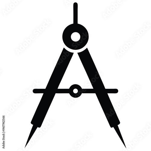A geometric compass tool is presented in solid black against a white backdrop in design