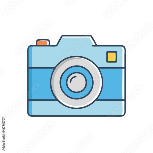 Illustration of a blue camera photography equipment lens device snapshot picture taking tool image