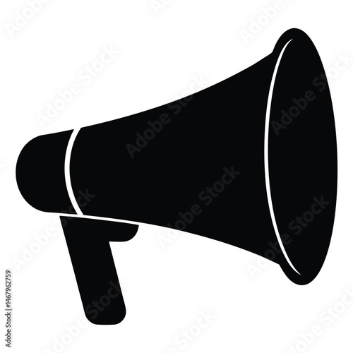A minimalist black megaphone symbol for announcement and marketing use is displayed