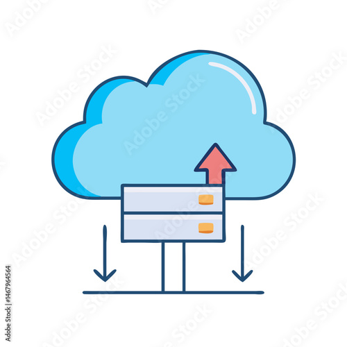 Cloud computing data storage and backup server system with upload and download process icon