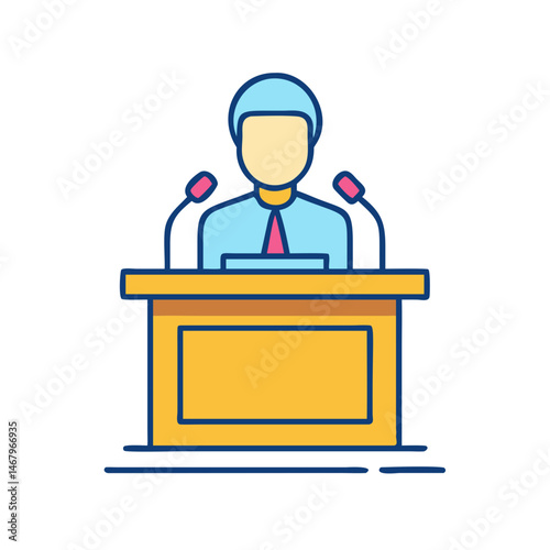 Presentation speech concept with speaker at podium for public speaking and conference event