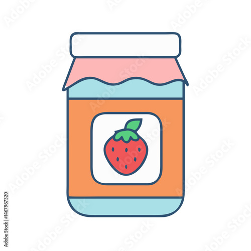 Strawberry jam jar illustration vector graphic for homemade preserves and fruit spread design