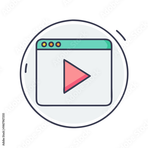 Video player interface design for online streaming platform and digital media content play icon