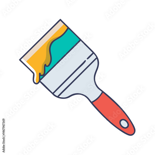 Illustration of a paintbrush with yellow and green paint for painting and home improvement use