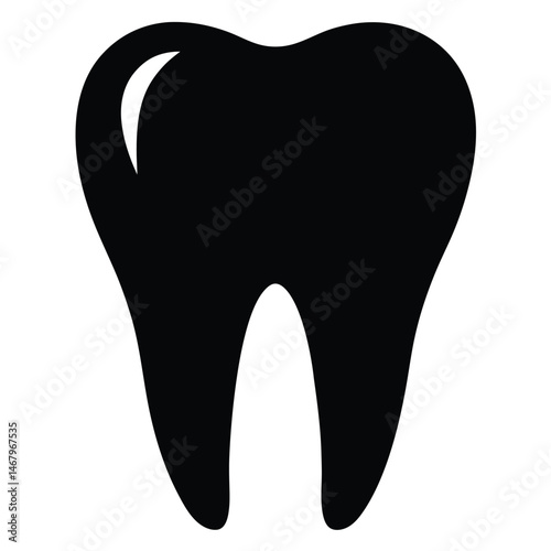 An isolated molar shines starkly as a black silhouette against a bright white backdrop