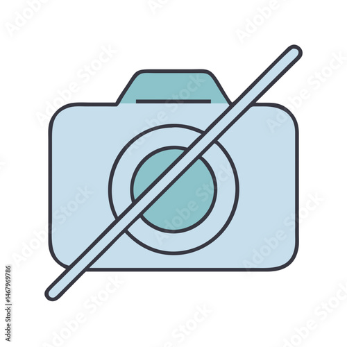 No camera icon vector illustration for photography restrictions and content limitations sign