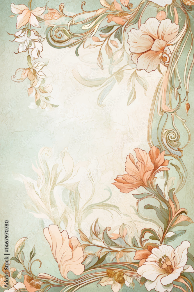 Obraz premium Vintage Art Nouveau Floral Vector Frame for Postcards Invitations and Elegant Background Layouts