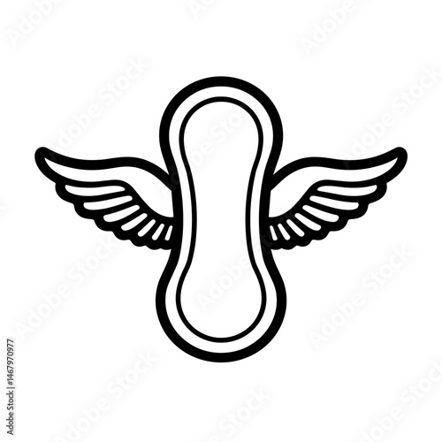 Winged sanitary pad icon in outline style – concept of menstrual hygiene feminine care and soft protection