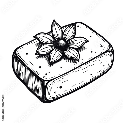 Engraved bar soap with flower icon – concept of natural skincare cleansing and wellness product
