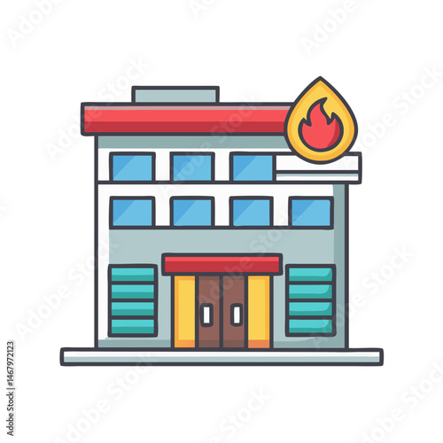 Illustration of fire station building emergency service safety response firefighting equipment rescue danger