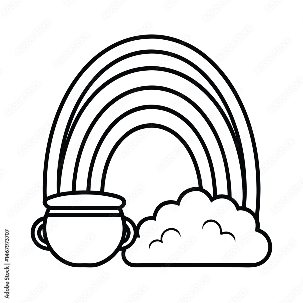 Fototapeta premium a pot of gold at end rainbow color line art vector silhouette