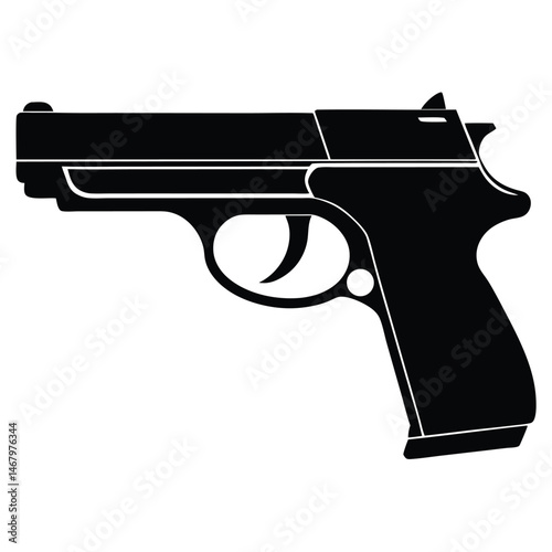 Black silhouette depicts a semiautomatic pistol with a detailed trigger and clear sight
