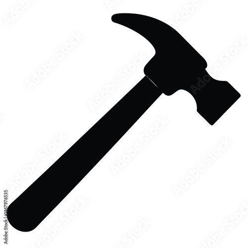 Black silhouette of claw hammer showcases a basic construction tool with a sturdy handle