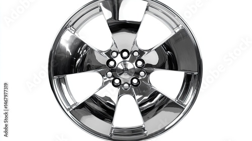 Gleaming Chrome Car Wheels Reflective Surface on White. photo