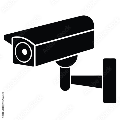 Black surveillance camera securely mounts on wall for security monitoring, its vigilance never sleeps