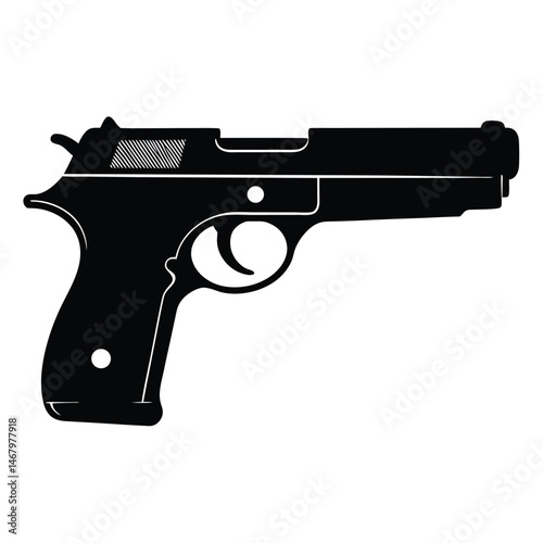 Depicted in black is a handgun featuring a clear trigger, set against a white background