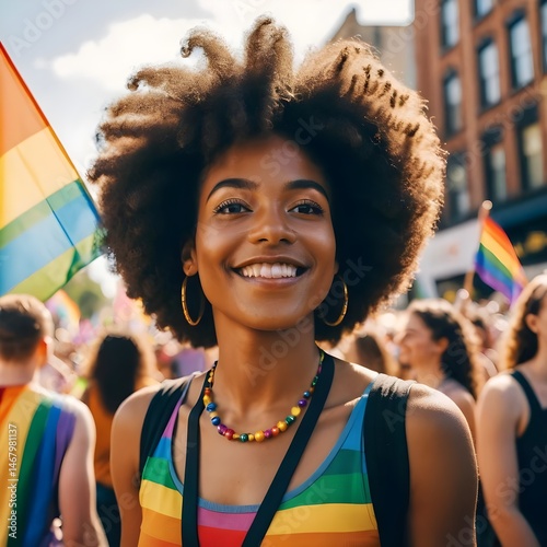 Happy Woman at Pride Parade