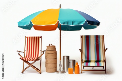 Umbrella and Beach Gear Set Isolated on Transparent Background