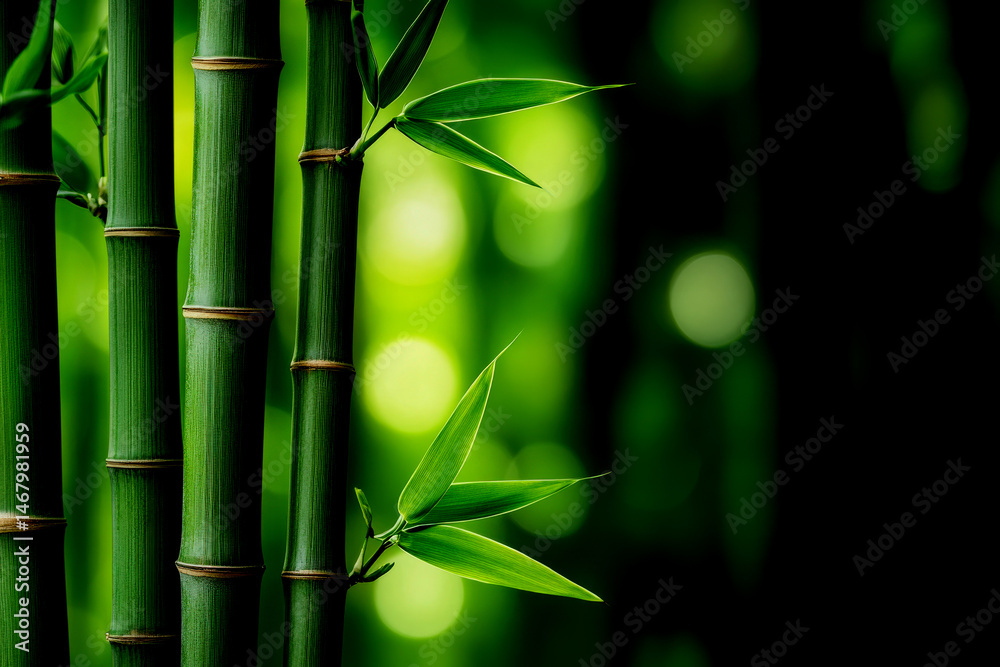 Fototapeta premium Green bamboo stalks and leaves isolated on white background