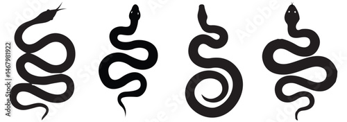 Snake silhouette set. Isolated snake silhouette on white background. The set silhouettes of wild snakes.