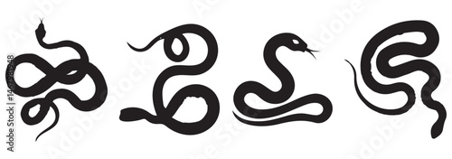 Snake silhouette set. Isolated snake silhouette on white background. The set silhouettes of wild snakes.
