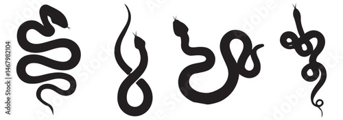 Snake silhouette set. Isolated snake silhouette on white background. The set silhouettes of wild snakes.