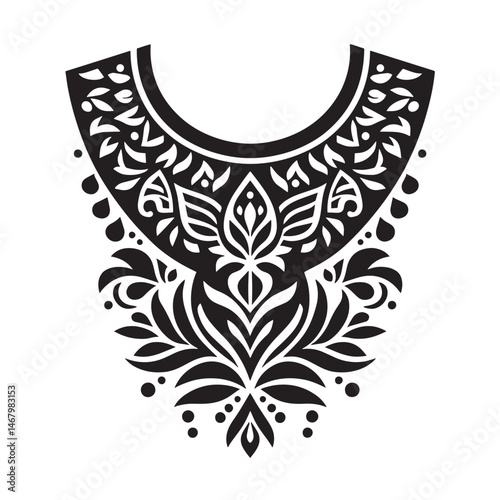 Elegant black floral collar design vector for fashion and textile decoration