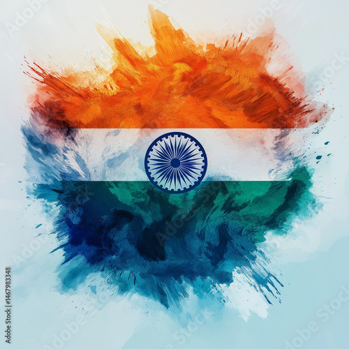 indian flag, dramatic high exposure details,15 August 