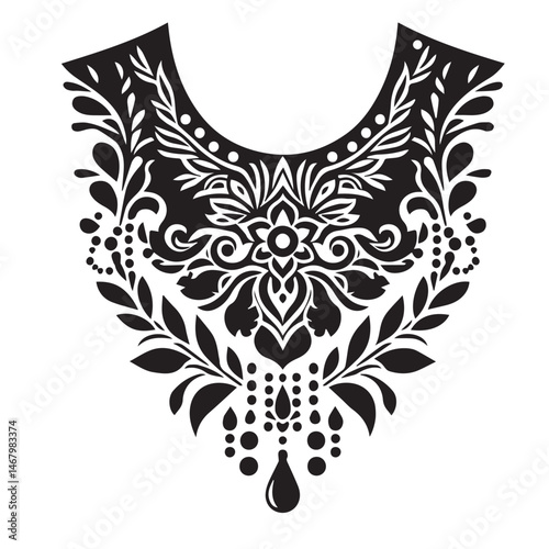Elegant black and white floral design for collar or embroidery vector illustration