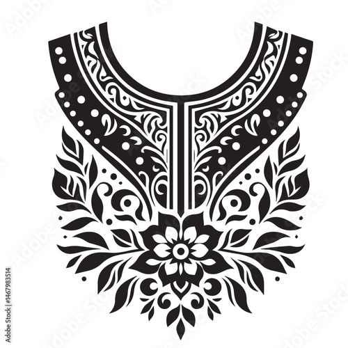 Elegant floral neckline design isolated on white perfect for fashion and textile decoration