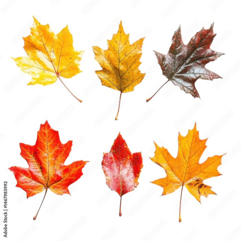 Fototapeta premium Autumn maple leaves collection on white background
