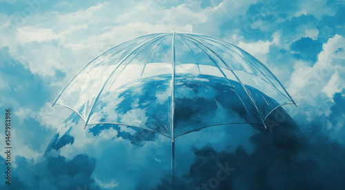 Obraz na płótnie Giant reflective umbrella covering part of the Earth, climate control ambition and arrogance w salonie