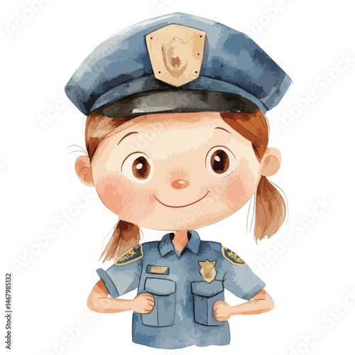 watercolor illustration of girl Police clipart isolated