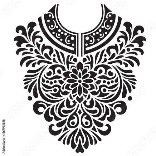 Elegant black and white decorative collar ornament for fashion and textile design