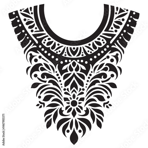 Elegant vector illustration of a decorative neckline collar design for clothing embroidery and printing