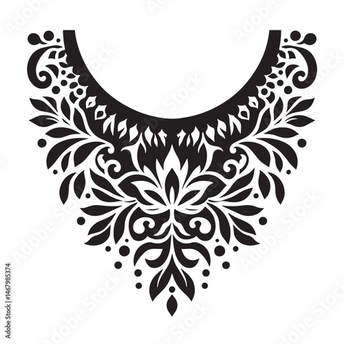 Elegant vector design of a floral collar ornament in black and white color scheme