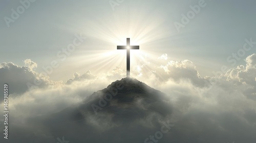 Radiant Cross Faith Above Clouds with Shining Hope.