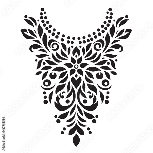 Elegant black floral neckline design vector for textile and fashion decoration elements